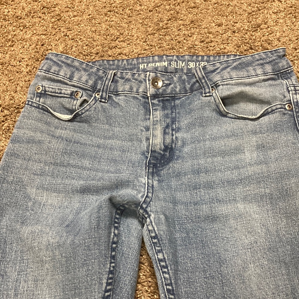 Never worn by me. Bought them on Poshmark. Size Slim 30x32
